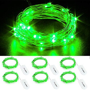 CYLAPEX 6 Pack Fairy Lights Battery Operated 7ft 20 LED Mini String Lights Silver Wire Firefly Starry Moon Twinkle Lights for Halloween Mason Jars Party Christmas Centerpiece Table Decorations Green