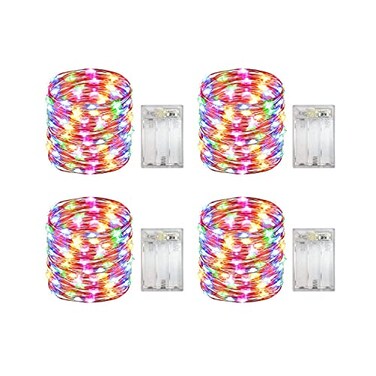 yongzhenlite 4 Pack Battery Operated Dewdrop Led LightsIndoor Mini Fairy Lights With Timer FunctionFor Wedding Home Parties Christmas Holiday Decoration6 Hours on18 Hours Off 30 Count LED10 FeetMulti