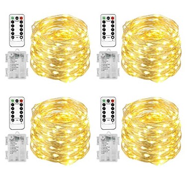 Homemory 4 Pack 20 Ft 60 LED Fairy Lights Battery Operated Christmas Lights with Remote Waterproof 8 Modes Firefly Twinkle String Lights for Party Bedroom Wedding Christmas Decorations