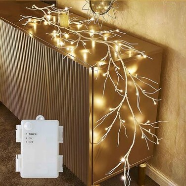 Hairui Birch Garland with Lights 6FT 48 LED Battery Operated Lighted Twig Vine with Timer for Christmas Home Fireplace Decoration Indoor Outdoor Use