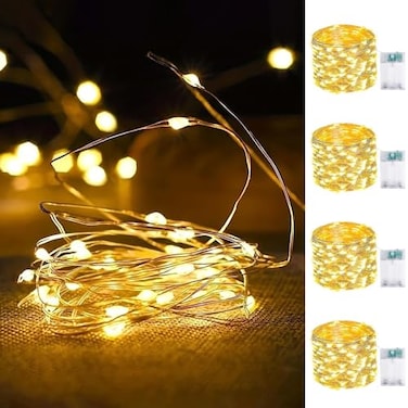 EXF 4Pack Fairy Lights Battery Operated with Timer Waterproof 16FT 50 LED String Lights Indoor Outdoor Cuttable Starry Fairy Lights for Home Bedroom Classroom Dorm Wedding Christmas Decor Warm White