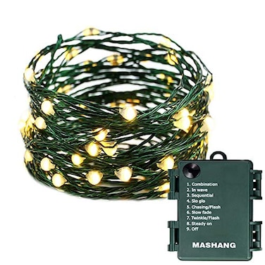 MASHANG Christmas Lights Battery String Lights 33FT 100 Micro LEDs Starry Lights Fairy Lights Firefly Lights with Dark Green Copper Wire for Christmas Tree Wreath DIY Wedding HolidayWarm White