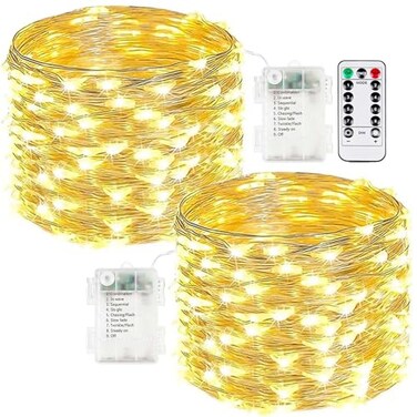 EXF 2Pack Fairy Lights Battery Operated with Remote Waterproof 33FT 100 LED Battery String Lights Outdoor Indoor 8 Modes Twinkle Lights with Timer for Bedroom Classroom DIY Christmas Decor Warm White