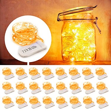 MUMUXI 24 Pack 72ft Fairy Lights Battery Operated String Lights 20 Mini Battery Powered LEDs for Centerpiece Table Decorations Wedding Party Bedroom Mason Jar Christmas Warm White