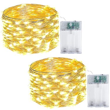 EXF 2Pack Fairy Lights Battery Operated with Timer Waterproof 16FT 50 LED String Lights Indoor Outdoor Cuttable Starry Fairy Lights for Christmas Home Bedroom Wedding DIY Centerpiece Decor Warm White