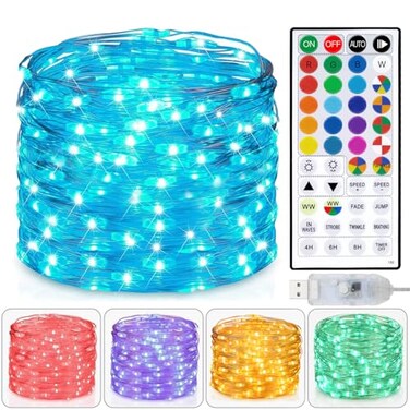 Homestarry Fairy Lights USB Plug in 33ft 100LEDs with Remote Warm White 20 Color Changing Light Twinkle Firefly String Lights for Bedroom Party Wedding Christmas Tapestry Multicolor Colors
