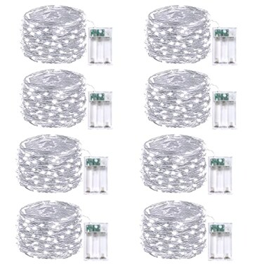 EXF 8Pack Fairy Lights Battery Operated with Remote Timer 8 Modes Waterproof 16 FT 50 LED String Lights Outdoor Indoor Battery Twinkle Lights for Christmas Bedroom Centerpiece Dcor Cool White