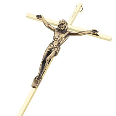 DCCXN Crucifix Wall Cross Metal Catholic Hanging Cross Wall Decor 10 Inch Shiny Gold