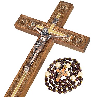 Asterom Hand Carved Crucifix Wall Cross for Home Decor Wooden Catholic Wall Crucifix 12 Inch