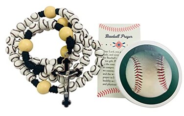 Westmon Works Baseball Rosary Deluxe Set Sports Ball Beads with Holy Card in a Protective Jar