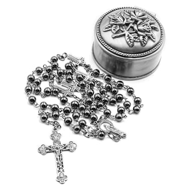 Jirehjill Rosary Beads Catholic for Man and Woman Natural Black Stone Gemstone Rosary Beads