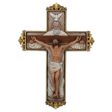 DevotedWalls Trinity Crucifix Wall Cross HandCarfted Catholic Crucifix Hand Painted Wall Catholic Art for Home Blessing Holy Trinity Jesus Cross for Wall DecorResin 8 Atrio with God Religious Crucifix