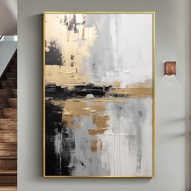 Mostemauo Modern Black Gold Abstract Wall Art 16x24inch No Frame Perfect for Living Room Decor