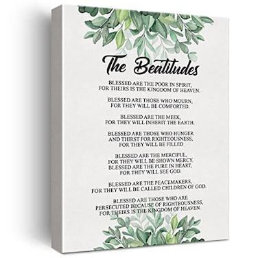 LEXSIVO the Beatitudes Scripture Sign Canvas Home Wall Art Decor Bible Verse Painting 12x15 Christian Poster Framed Ready to Hang