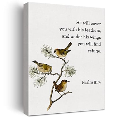 LEXSIVO Bible Verse Print Canvas Wall Art Home Decor Bird Psalm 914 Scripture Painting 12x15 Canvas Poster Framed Ready to Hang Christian Gift