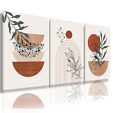 YongArt Boho Wall Art PrintsBoho Wall Decor Mid Century Modern Wall ArtSet of 3 Prints Abstract Geometric Prints Black Beige Terracotta Minimalist Art Natural Framed Canvas Prints Artwork For Living R