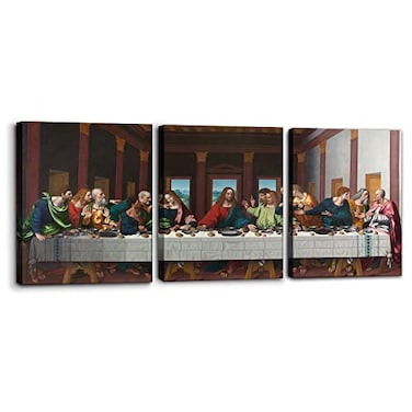 Pacimo The Last Supper Painting Prints on Canvas Last Supper Wall Art Decor for Living Room Modern 3 Panels Jesus Pictures Posters Giclee Gallery Wrap Artwork Stretched Framed Ready to Hang 12 x 16 x