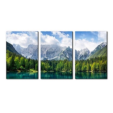 Pacimo 3 Pieces Nature Scenery Wall Art Decor Beautiful Landscape with Turquoise Lake Forest and Mountains Pictures Painting Print on Canvas Modern Artwork Stretched Framed Ready to Hang 16x24x3 Panel