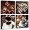 DJSYLIFE Kitchen Wall Art Coffee Decor Canvas Prints Coffee Cup Latte Mocha Cafe Drinking Pictures Brown 4 Panel Modern Artwork for Dining Room Restaurant Bar Decorations 12Wx12Hx4 Framed Ready to Han