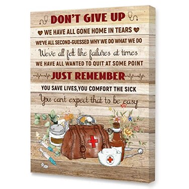 LISTNGBO Doctors Day Nurse Inspirational Wall DecorMedical Office Wall ArtSchool Nurse Wall DecorDont Give Up Nursing Wall Art Canvas Framed for Office 11x15 In