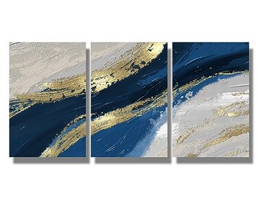 LSIUHWUWI 3 Piece Abstract Canvas Wall Art Prints Blue and Gold Marbling Pattern for Living Room Bedroom Decor Teal Blue Gray Artwork Office Home Decor Framed Sense Murale Decorative 36 x16
