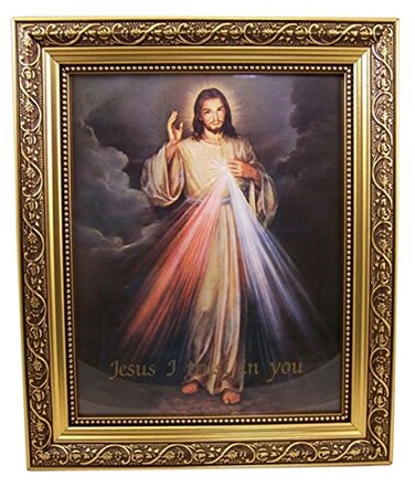 Gerffert Collection The Divine Mercy Framed Portrait Print 13 Inch Ornate Gold Tone Finish Frame
