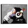 Wieco Art Large Black Framed Canvas Wall Art Banksy Graffiti Monkey with Headphones Abstract Canvas Prints Modern Framed Artwork for Living Room Office Home Wall Decor