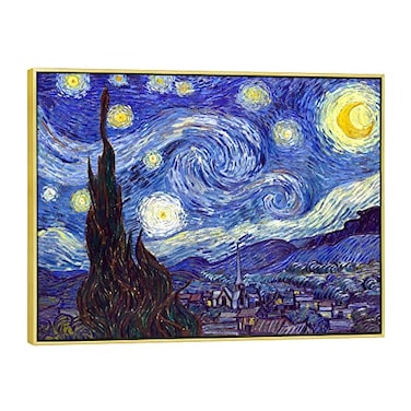 Wieco Art Framed Art Giclee Canvas Prints of Starry Night by Vincent Van Gogh Paintings Reproduction PostImpressionism Artwork Framed Wall Art for Living Room Home decorations