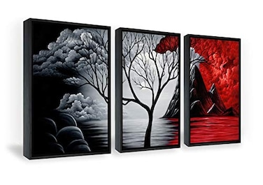 Wieco Art Framed Wall Art the Cloud Tree Wall Art HD print of Oil Paintings Landscape Canvas Prints for Home Decorations 3 Panels with Black Frames