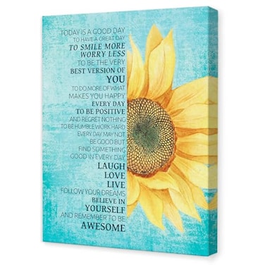 JANLAN Today Is a Good Day to Have a Great Day Sunflower Wall DecorInspirational Positive Quotes Canvas Wall Art for Home Office
