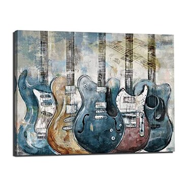 LAIART Guitar Wall Art Modern Blue Canvas Prints Musical Themed Canvas Picture Art work to Hang for bedroom Living Room office Wall Decor Size 11x15