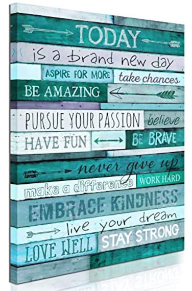 aburaeart Large Inspirational WallArt Positive Office Wall Decor Teal Motivational Wall Art Framed Canvas Art Easy to hand Size 24x36 Inches