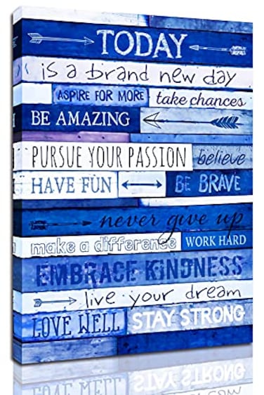 THRLVEART Inspirational Quotes Office Decor Blue Motivational Wall Art Framed Canvas Size 12x16 Inches