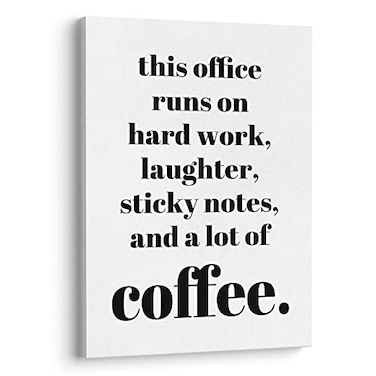 XWELLDAN Teamwork Quote Wall Art Canvas Prints Coffee Humor Workplace Decor for Home Office HR Office 11 x 14 Inch Framed