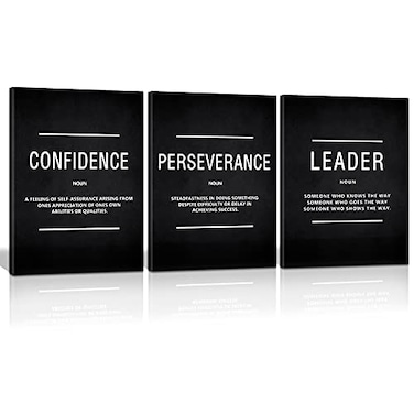 KAWAHONE Motivation Wall Poster Framed Inspirational Leader Confidence Perseverance Quotes Canvas Wall Art Positive Picture Background Success Wall Hanging for Home Office Workplace 12 Wx16 Hx3Pcs