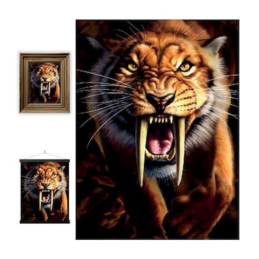 3D LiveLife Lenticular Pictures Sabertooth from Deluxebase 12x16in Unframed Deep 3D Effect Dinosaur Wall Art for Living Room Bedroom or Kitchen Unique Sabertooth Tiger Print Poster for Home Decor