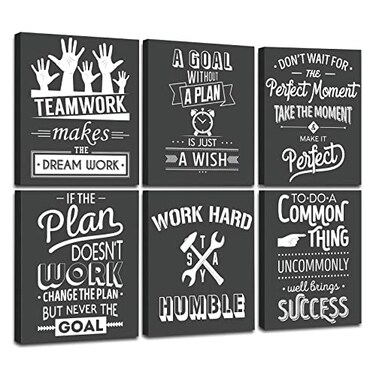 WALTSOM FRAMED Teamwork Wall Art Black and White Wall Decor Positive Wall Art Ready to Hang Set of 6 8x10 Inch Framed