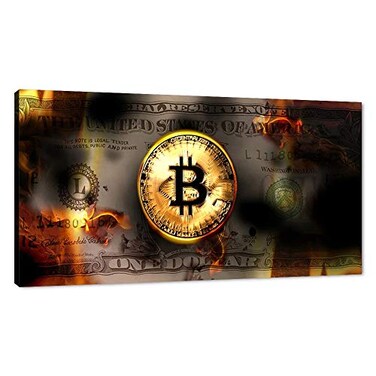 Yatsen Bridge Motivational Dollar Money Artwork Burning Bitcoin and Dollar Wall Art Framed Art Ready to Hang48x24 inches