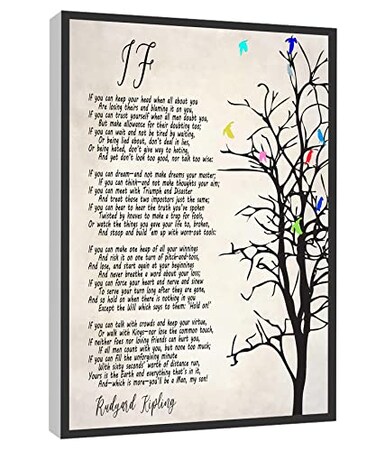 RCVTVPV If Kipling Poem Wall Art Rudyard Kipling Inspirational Poem Poster Canvas Wall Art For Home Office Framed Ready to Hang 8x12