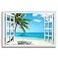 Woxfcart Beach Palm Tree Wall Art Ocean Scene Picture with Window Prints for Blue Teal Living Room Decor 36 x 24