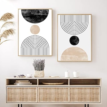 Tanmart Mid Century Modern Wall Art Prints Set of 2 Neutral Abstract Geometric Wall Art Boho Canvas Prints Mid Century Eoind Wall Decor Modern Abstract Pictures Artwork for Home Room 16x24 Inch Unfram
