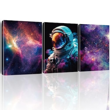 Hijie Outer Space Canvas Prints Posters Framed Astronaut Artwork for Bedroom Decor Teen Boy Girl Room 3 Panels