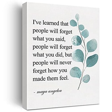 JerLoe Inspirational Canvas Wall Art Motivational Ive Learned That People Will Never Forget How You Made Them Feel Quote Canvas Print Positive Painting Wall Decor Framed Gift 12x15 Inch