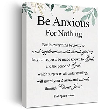 JerLoe Christian Canvas Wall Art Philippians 467 Be Anxious for Nothing Canvas Print Positive Scripture Canvas Painting Home Wall Decor Framed Gift 12x15 Inch