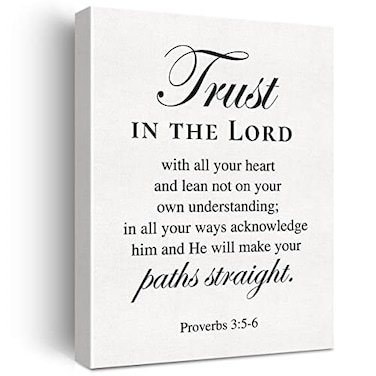 JerLoe Christian Canvas Wall Art Motivational Trust in the Lord Canvas Print Positive Scripture Bible Verse Painting Home Wall Decor Framed Baptism Gift12x15 Inch
