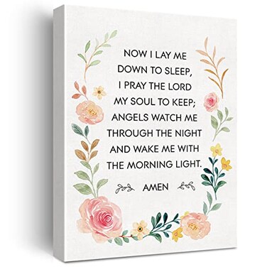 JerLoe Bedtime Prayer Canvas Wall Art Motivational Christian Childs Prayer Canvas Print Scripture Bible Verse Painting Home Wall Decor Framed Nursery Baptism Gift 12x15 Inch