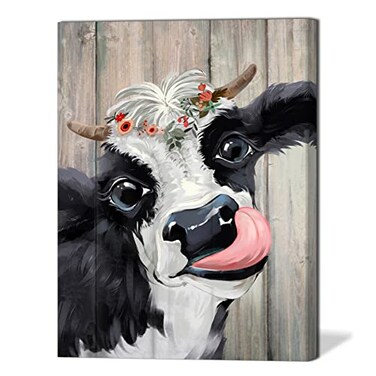 ERYOGS Farmhouse Wall Art Printed Canvas 12x16 inches Black and White Cow Wall Decor for Kitchen Bathroom Bedroom