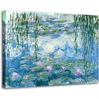 msspart Claude Monet Canvas Wall Art Water Lilies Classic Artwork Picture Print with Framed Painting for Home Office Wall Decor 12x16