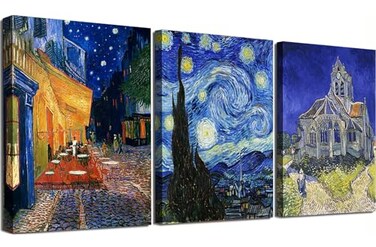 msspart Vincent Van Gogh Canvas Wall Art Paintings Famous Starry Night Picture Prints for Decor Classic Cafe Terrace At Night Artwork Reproduction Poster for Bedroom Living Room Office 12x16x3 Piece
