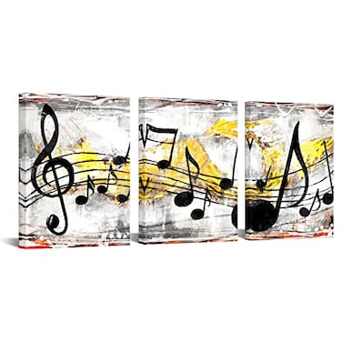 Nachic Wall Music Note Canvas Prints Musical Art Theme Picture Wall Decor Contemporary Abstract Yellow and Grey Painting Prints Music Classroom Decorations Small